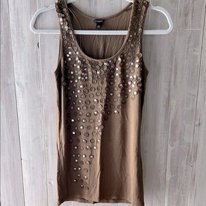 Ann Taylor Brown Embellished Tank Top